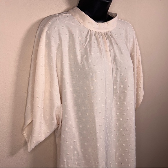 1X PASTEL PINK DOT TEXTURE BLOUSE MOCK NECK HALF SLEEVE - Picture 3 of 10